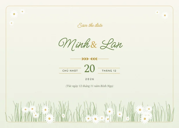 Mẫu thiệp cưới Cúc hoạ mi ngang