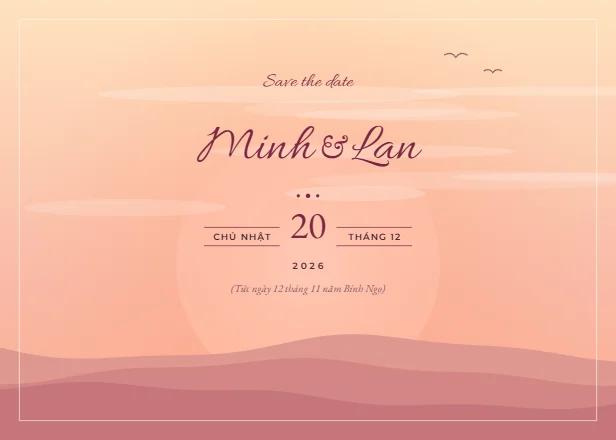 Mẫu thiệp cưới Hoàng hôn ngang