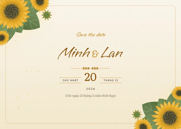 Mẫu thiệp cưới Hướng dương ngang