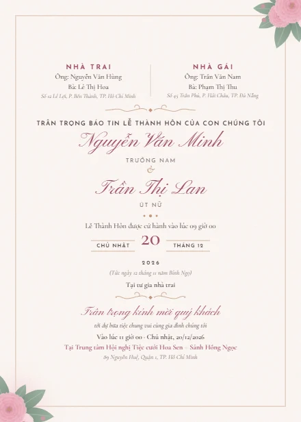 Nội dung thiệp cưới