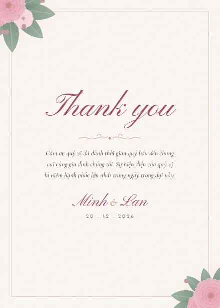 Lời cảm ơn trên thiệp cưới