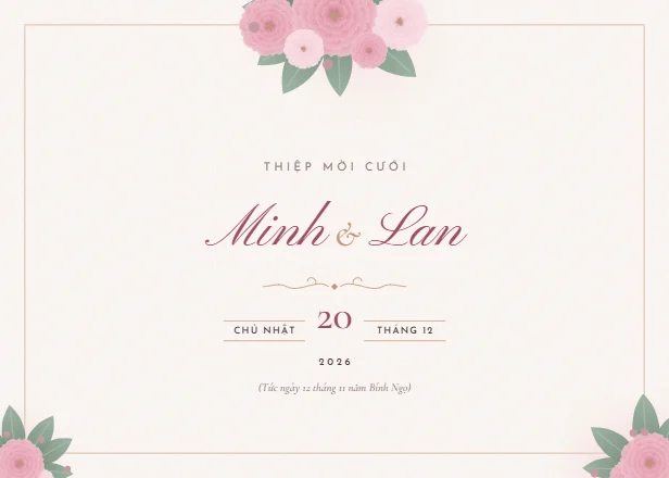Mẫu thiệp cưới Mẫu đơn ngang