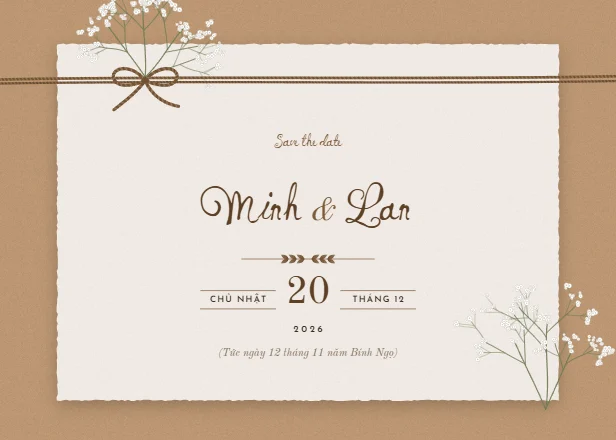 Mẫu thiệp cưới Mộc mạc giấy kraft ngang