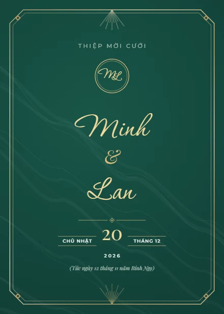 Mẫu thiệp cưới Ngọc lục bảo dọc