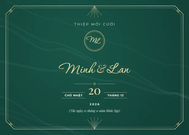 Mẫu thiệp cưới Ngọc lục bảo ngang