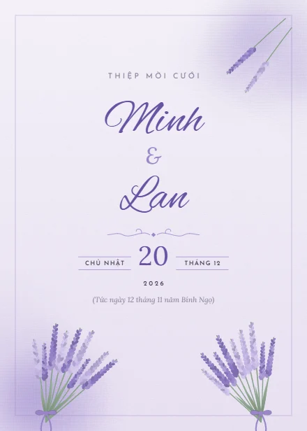 Mẫu thiệp cưới Oải hương dọc