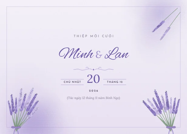 Mẫu thiệp cưới Oải hương ngang