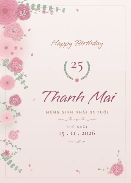 Mẫu thiệp sinh nhật Hoa pastel dọc