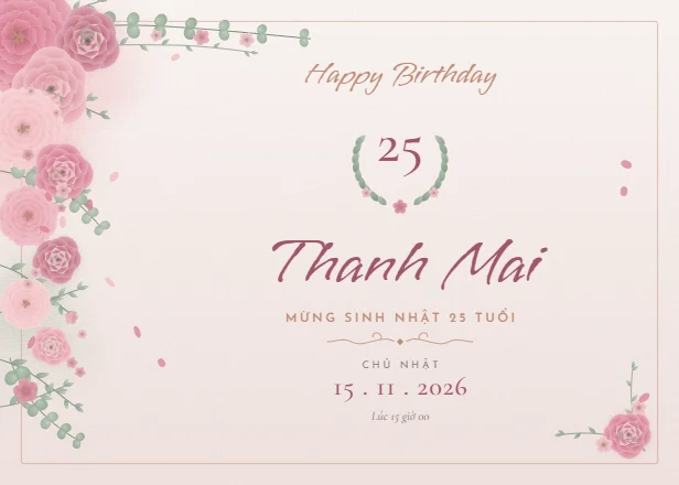 Mẫu thiệp sinh nhật Hoa pastel ngang