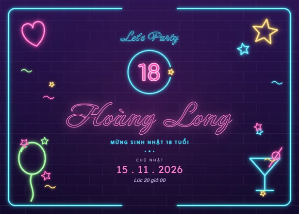 Mẫu thiệp sinh nhật Neon đêm ngang