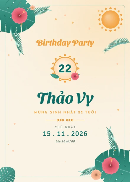 Mẫu thiệp sinh nhật Nhiệt đới mùa hè dọc