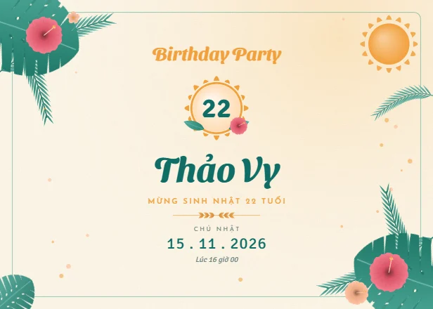 Mẫu thiệp sinh nhật Nhiệt đới mùa hè ngang