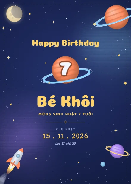 Mẫu thiệp sinh nhật Phi hành gia nhí dọc