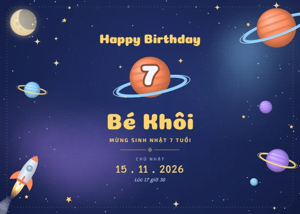 Mẫu thiệp sinh nhật Phi hành gia nhí ngang