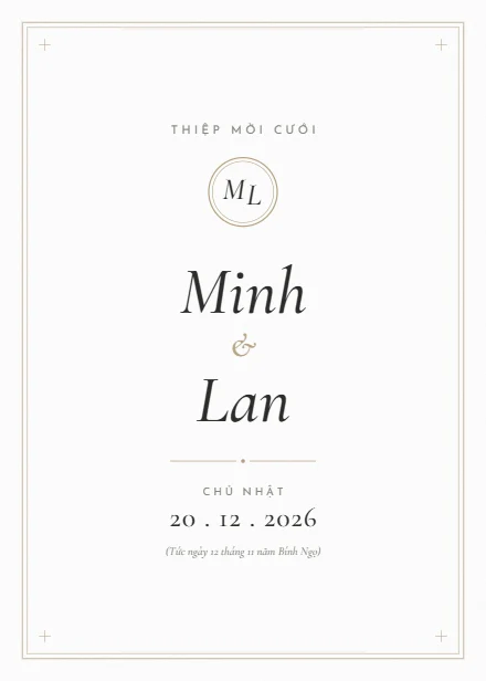 Mẫu thiệp cưới Tối giản trắng dọc