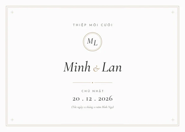 Mẫu thiệp cưới Tối giản trắng ngang