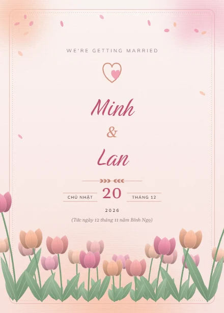 Mẫu thiệp cưới Tulip dọc