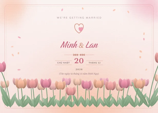 Mẫu thiệp cưới Tulip ngang